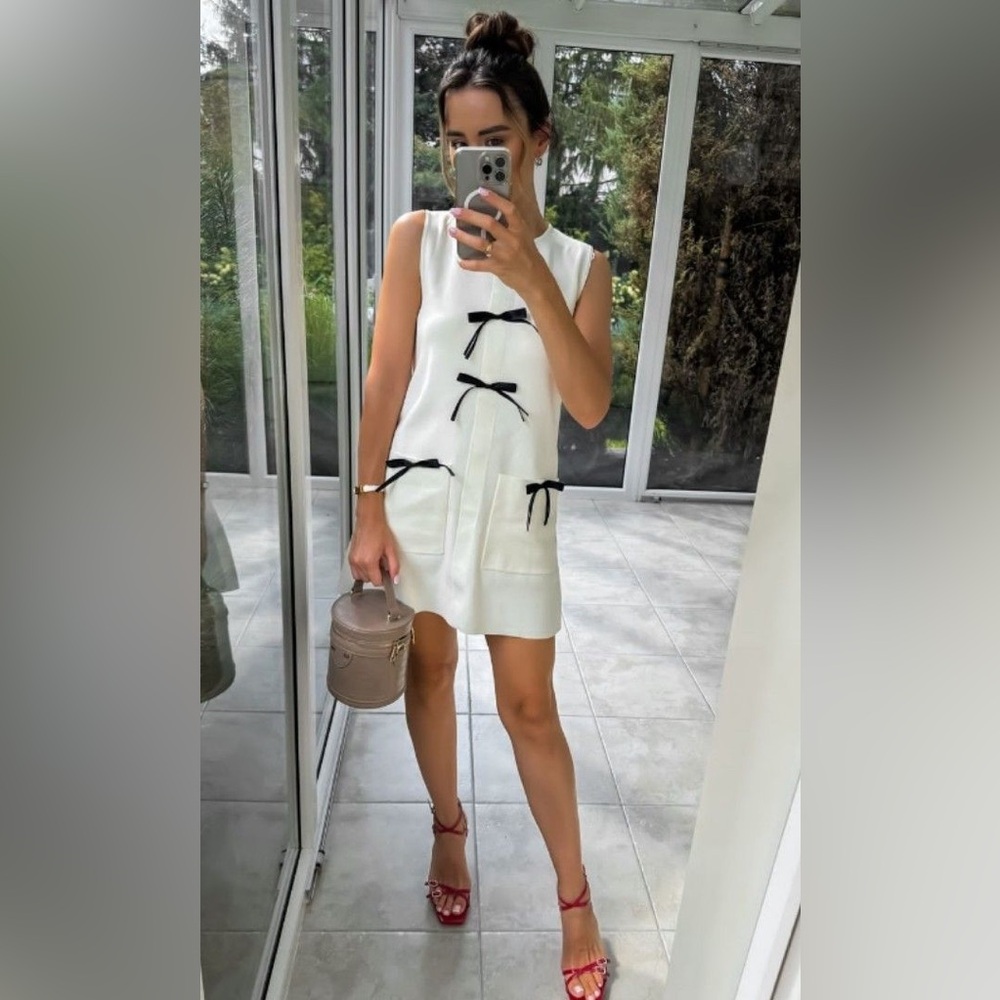 Zara Bow Knit Knit Dress Size M Bloggers Favorite - Picture 7 of 12